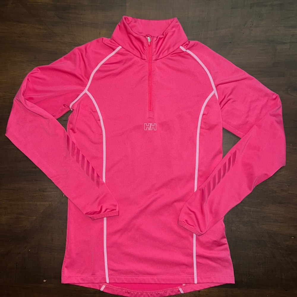 Helly Hansen mid layer long sleeve active top, sz:med, color:pink stretch fabric